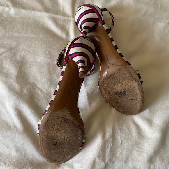 Tabitha Simmons Striped 4" High Heeled One Strap Sandals, Size 10.5 - Picture 5 of 5